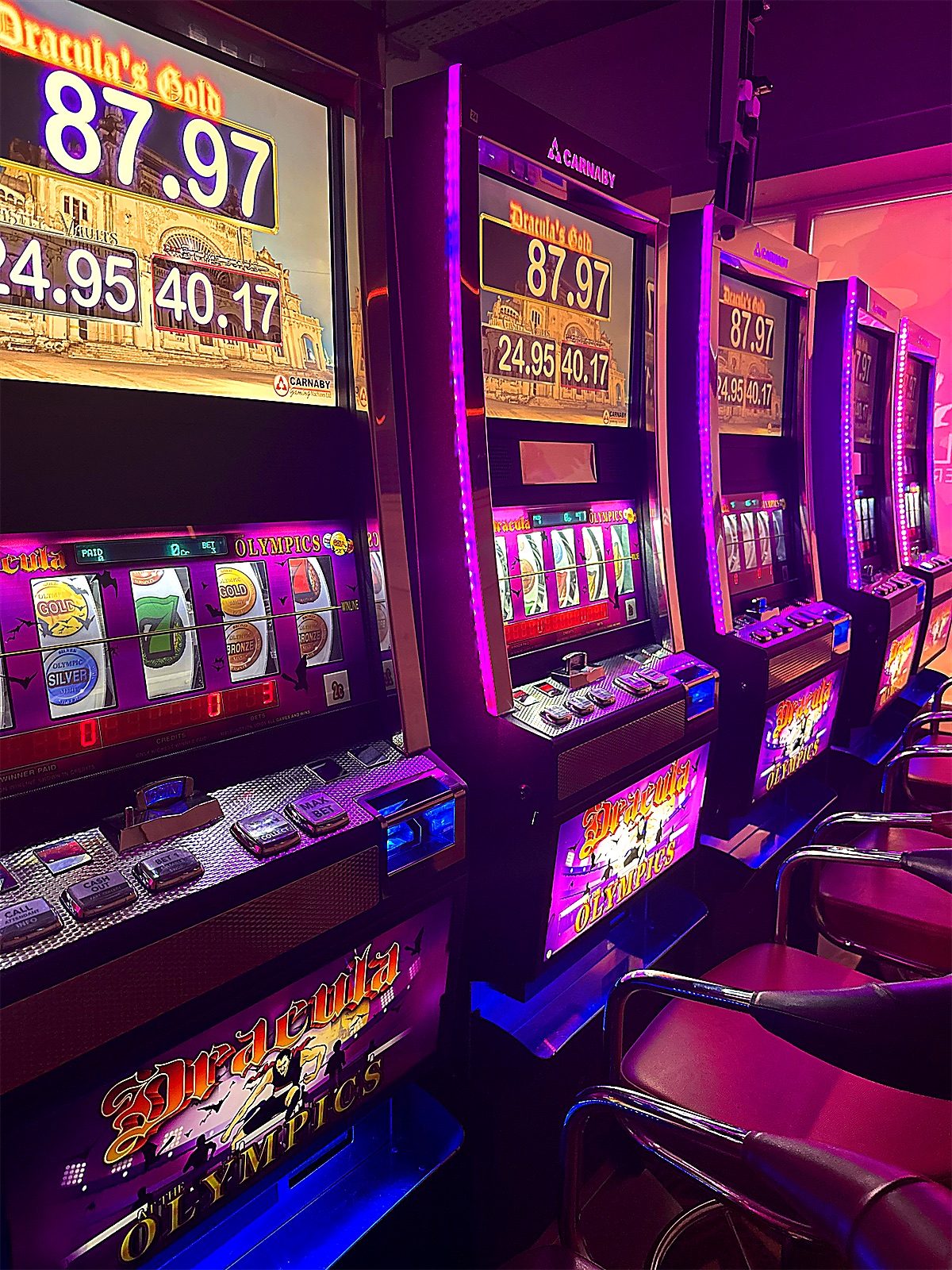 Machines lit in purple